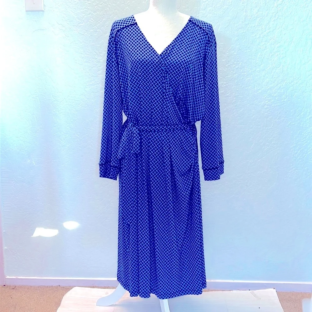 Jones New York Blue Black Wrap Maxi Dress